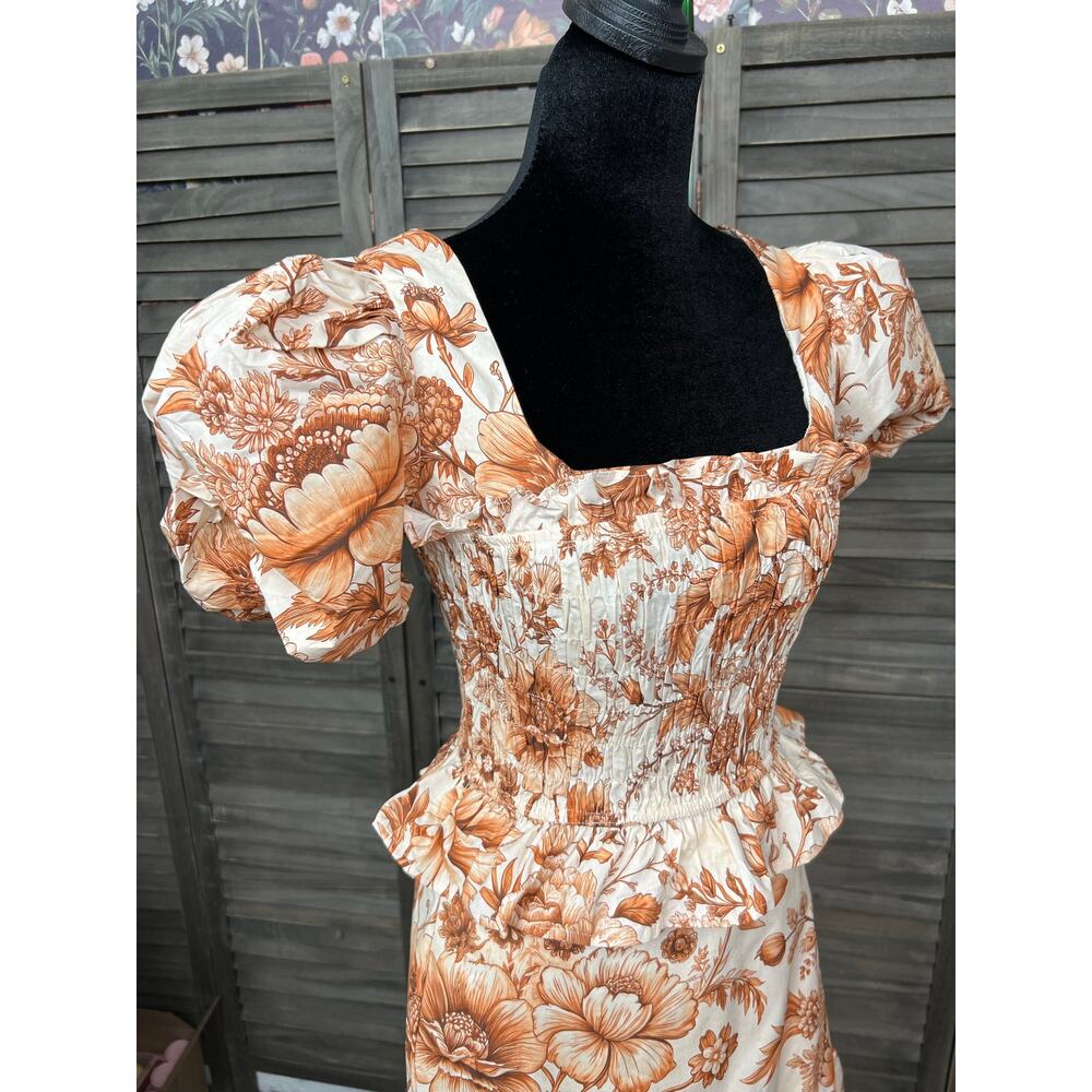 Vestique Flora Rust Floral Cotton Puff Sleeve Crop Top Mini Skirt Set L NWT - Picture 5 of 14